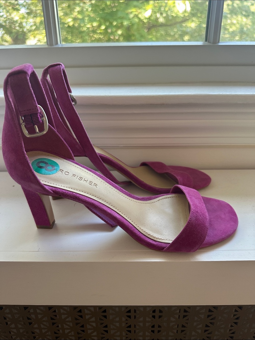 Marc Fisher Fuchsia Suede Mid Block Heel Sandals